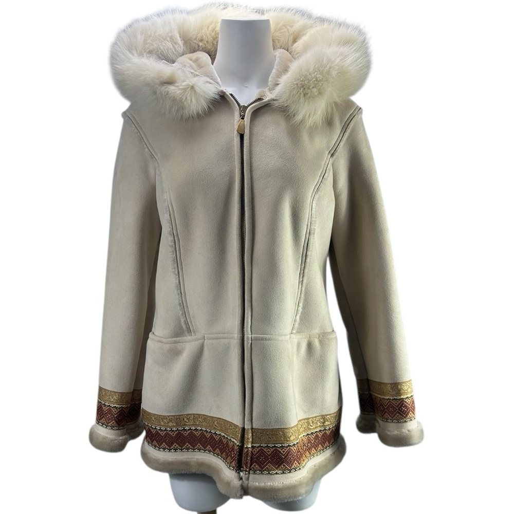 1 Madison Faux Suede Penny Lane Embroidered Hoodie Jacket Coat Fox Tail Fur M - Picture 4 of 13